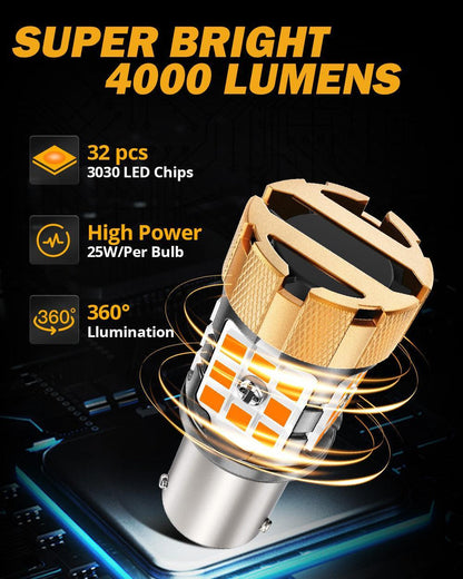 BAU15S 7507 Ampoules LED pour clignotants avant/arrière et feux latéraux 50 W 4 000 lm sans erreur CAN-bus 3 000 K orange