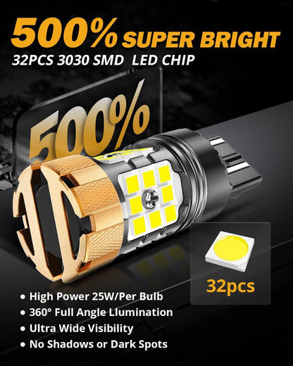 T20 7443 7440 Ampoules LED pour recul, clignotants, stop et feux arrière 50W 4000LM sans erreur CAN-bus 6500K blanc B21-PRO