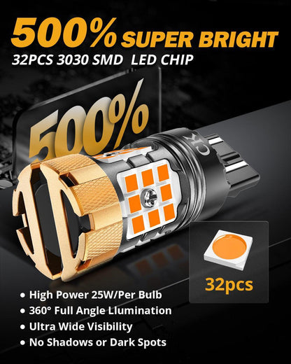 7443 US-CK Ampoules LED pour clignotants avant/arrière et feux latéraux 50W 4000LM sans erreur CAN-bus 3000K orange B21-PRO