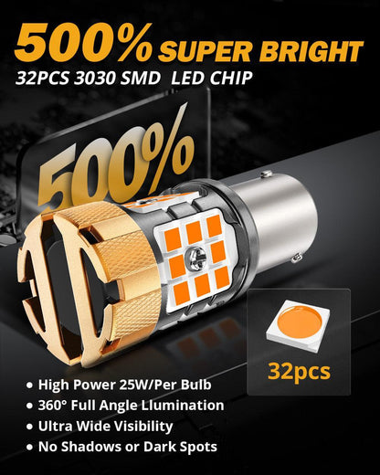 BAU15S 7507 Ampoules LED pour clignotants avant/arrière et feux latéraux 50 W 4 000 lm sans erreur CAN-bus 3 000 K orange