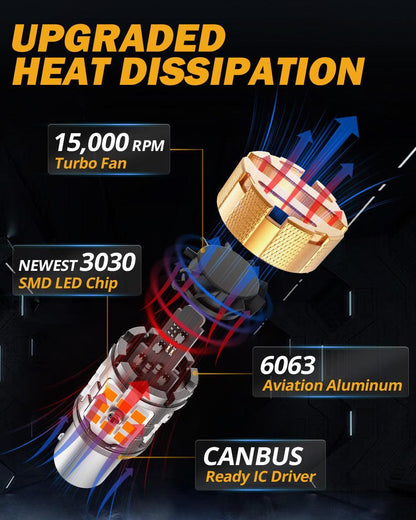 BAU15S 7507 Ampoules LED pour clignotants avant/arrière et feux latéraux 50 W 4 000 lm sans erreur CAN-bus 3 000 K orange