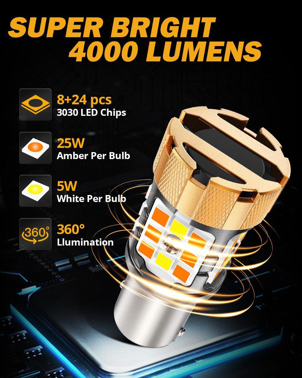 1157 BAY15D Ampoules LED pour clignotants avant et feux de jour 50W 4000LM sans erreur CAN-bus bicolore à commutation blanc…