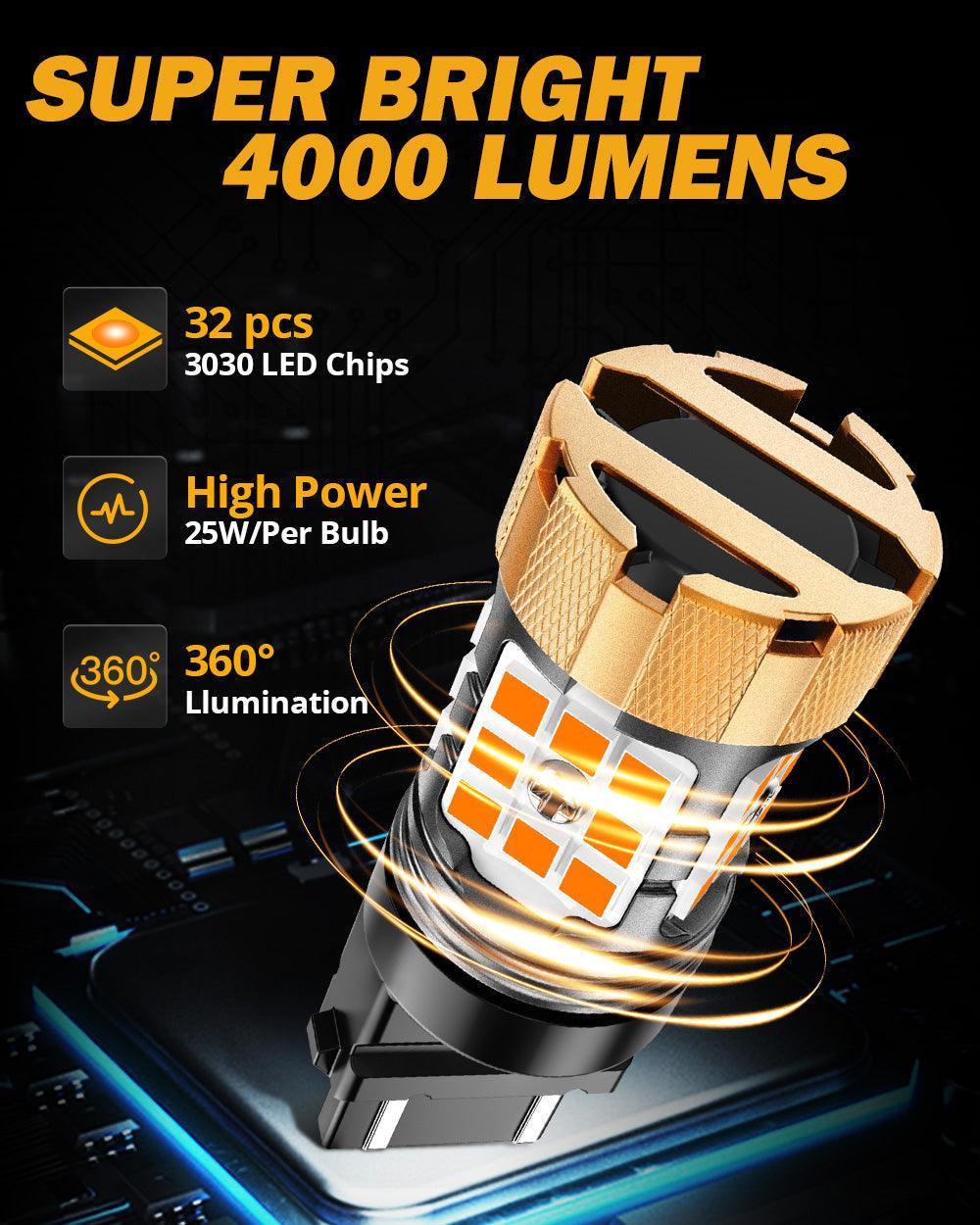 T25 3157 3156 Ampoules LED pour clignotants avant/arrière et feux latéraux 50W 4000LM sans erreur CAN-bus 3000K orange B21-P…