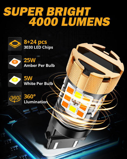 3157 US-CK Ampoules LED pour clignotants avant et feux de jour 50W 4000LM sans erreur CAN-bus bicolore à commutation blanc &