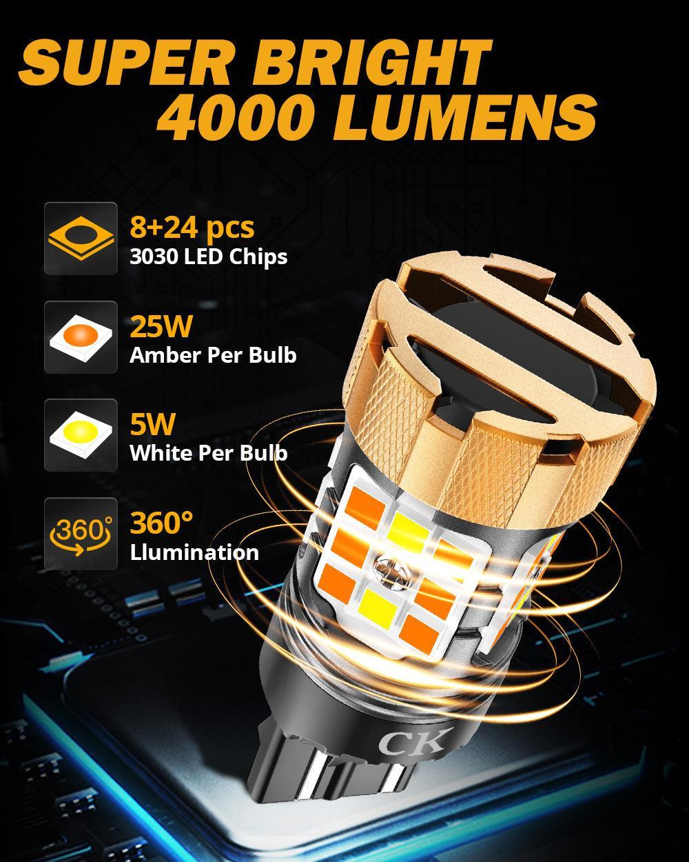 7443 US-CK Ampoules LED pour clignotants avant et feux de jour 50W 4000LM sans erreur CAN-bus bicolore à commutation blanc &…