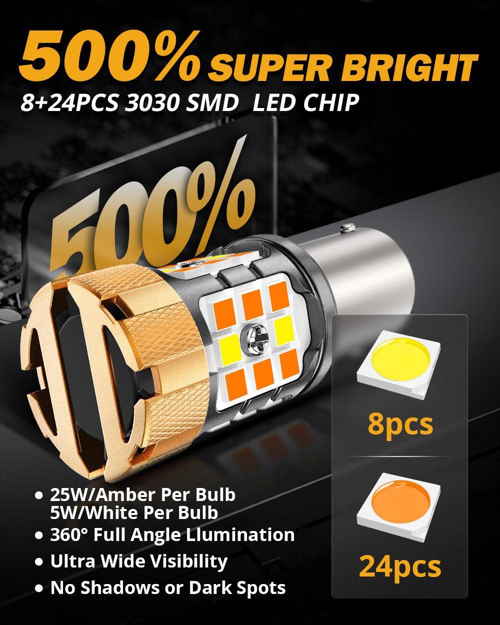 1157 BAY15D Ampoules LED pour clignotants avant et feux de jour 50W 4000LM sans erreur CAN-bus bicolore à commutation blanc…