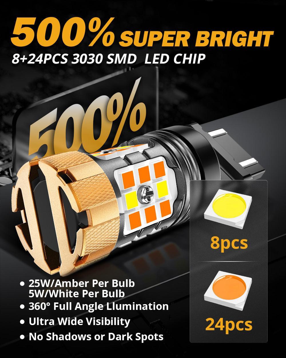 T25 3157D Ampoules LED pour clignotants avant et feux de jour 50W 4000LM sans erreur CAN-bus bicolore à commutation blanc &…