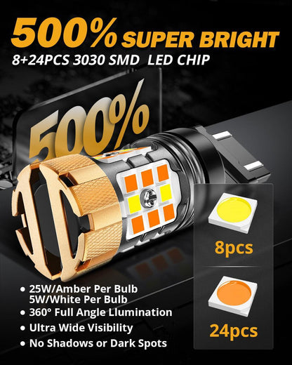 3157 US-CK Ampoules LED pour clignotants avant et feux de jour 50W 4000LM sans erreur CAN-bus bicolore à commutation blanc &