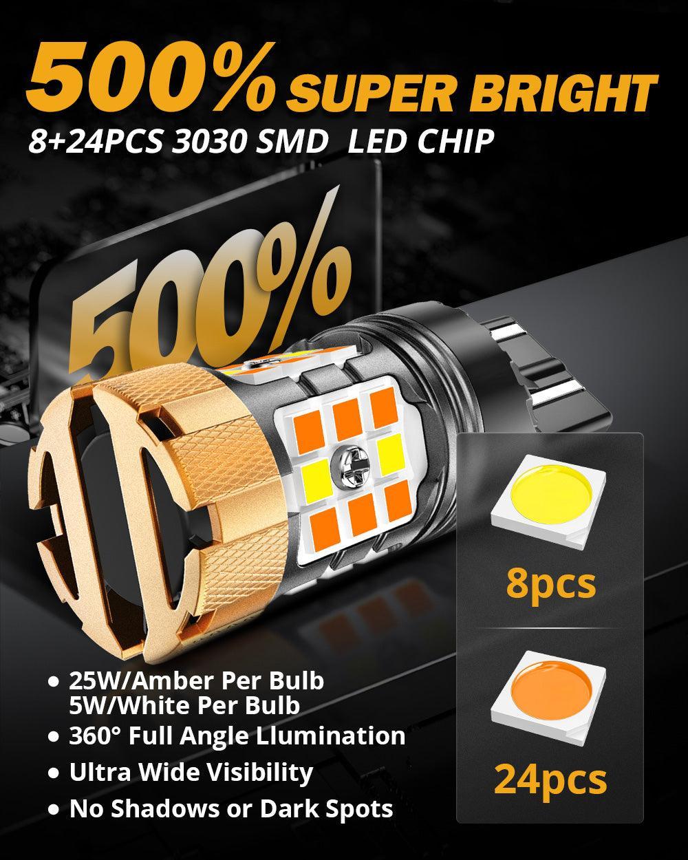 T20 7443 Ampoules LED pour clignotants avant et feux de jour 50W 4000LM sans erreur CAN-bus bicolore à commutation blanc & o…