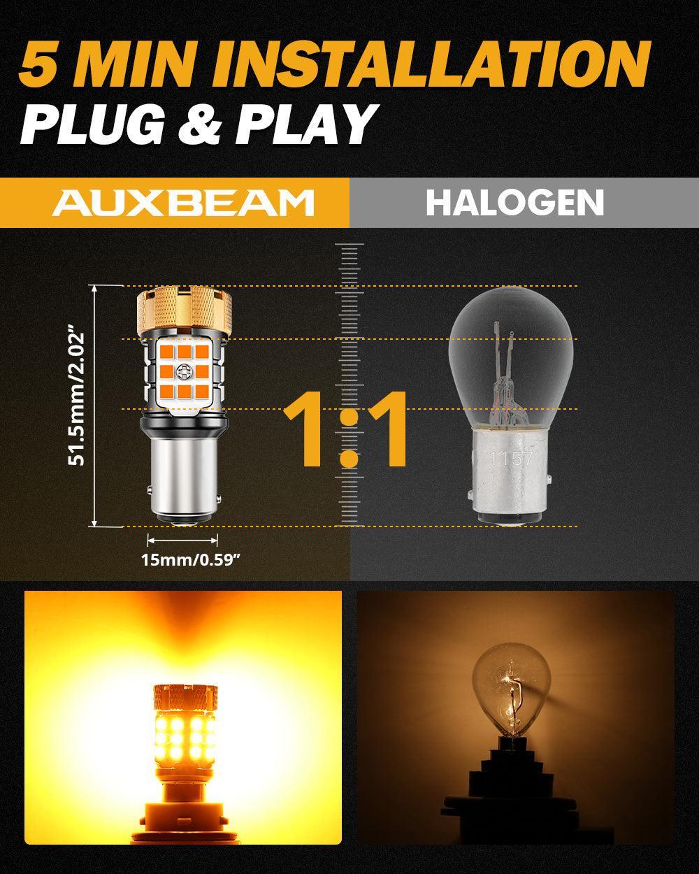 1157 BAY15D Ampoules LED pour clignotants avant/arrière et feux latéraux 50W 4000LMCAN-Bus Error Free 3000K orange B21-PRO s…