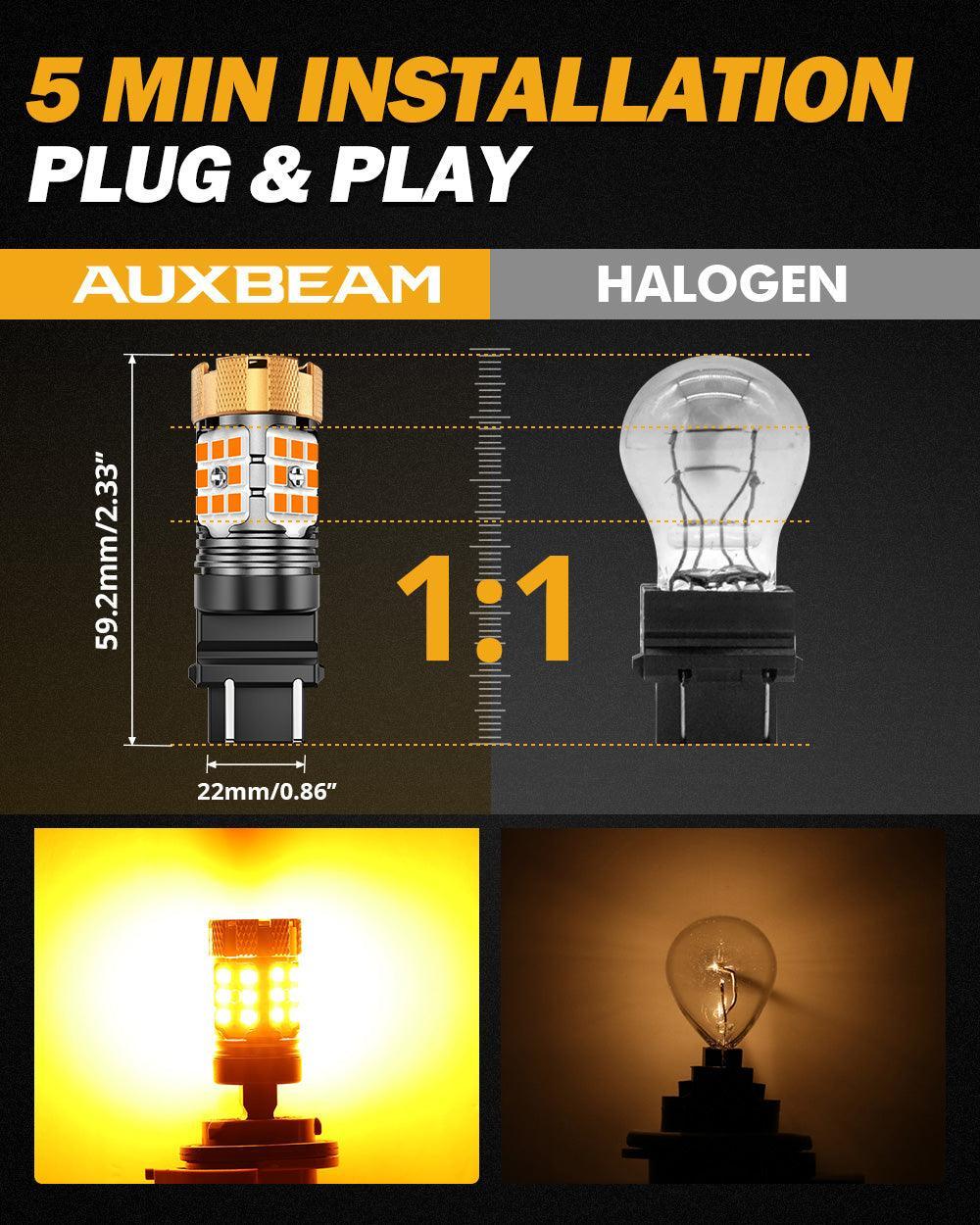 T25 3157 3156 Ampoules LED pour clignotants avant/arrière et feux latéraux 50W 4000LM sans erreur CAN-bus 3000K orange B21-P…