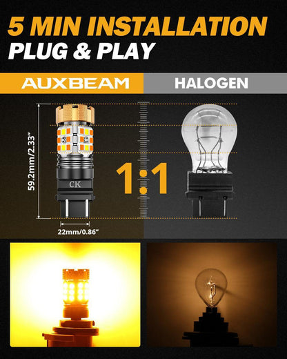 3157 US-CK Ampoules LED pour clignotants avant et feux de jour 50W 4000LM sans erreur CAN-bus bicolore à commutation blanc &