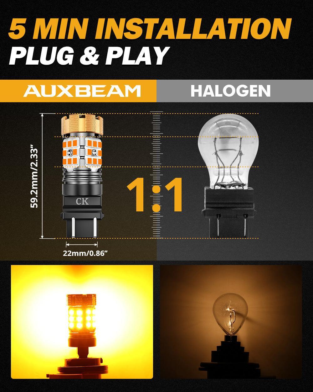 3157 US-CK Ampoules LED pour clignotants avant/arrière et feux latéraux 50W 4000LM sans erreur CAN-bus 3000K orange B21-PRO…