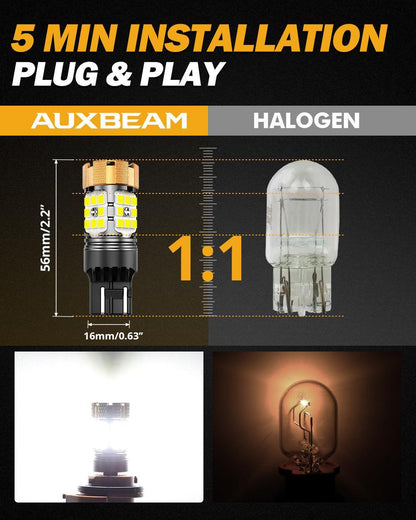 T20 7443 7440 Ampoules LED pour recul, clignotants, stop et feux arrière 50W 4000LM sans erreur CAN-bus 6500K blanc B21-PRO