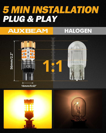 7443 US-CK Ampoules LED pour clignotants avant/arrière et feux latéraux 50W 4000LM sans erreur CAN-bus 3000K orange B21-PRO