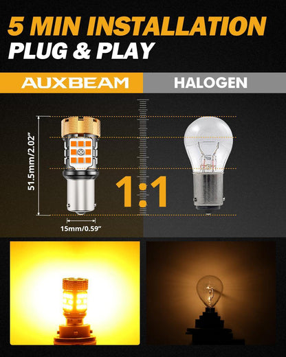 BAU15S 7507 Ampoules LED pour clignotants avant/arrière et feux latéraux 50 W 4 000 lm sans erreur CAN-bus 3 000 K orange