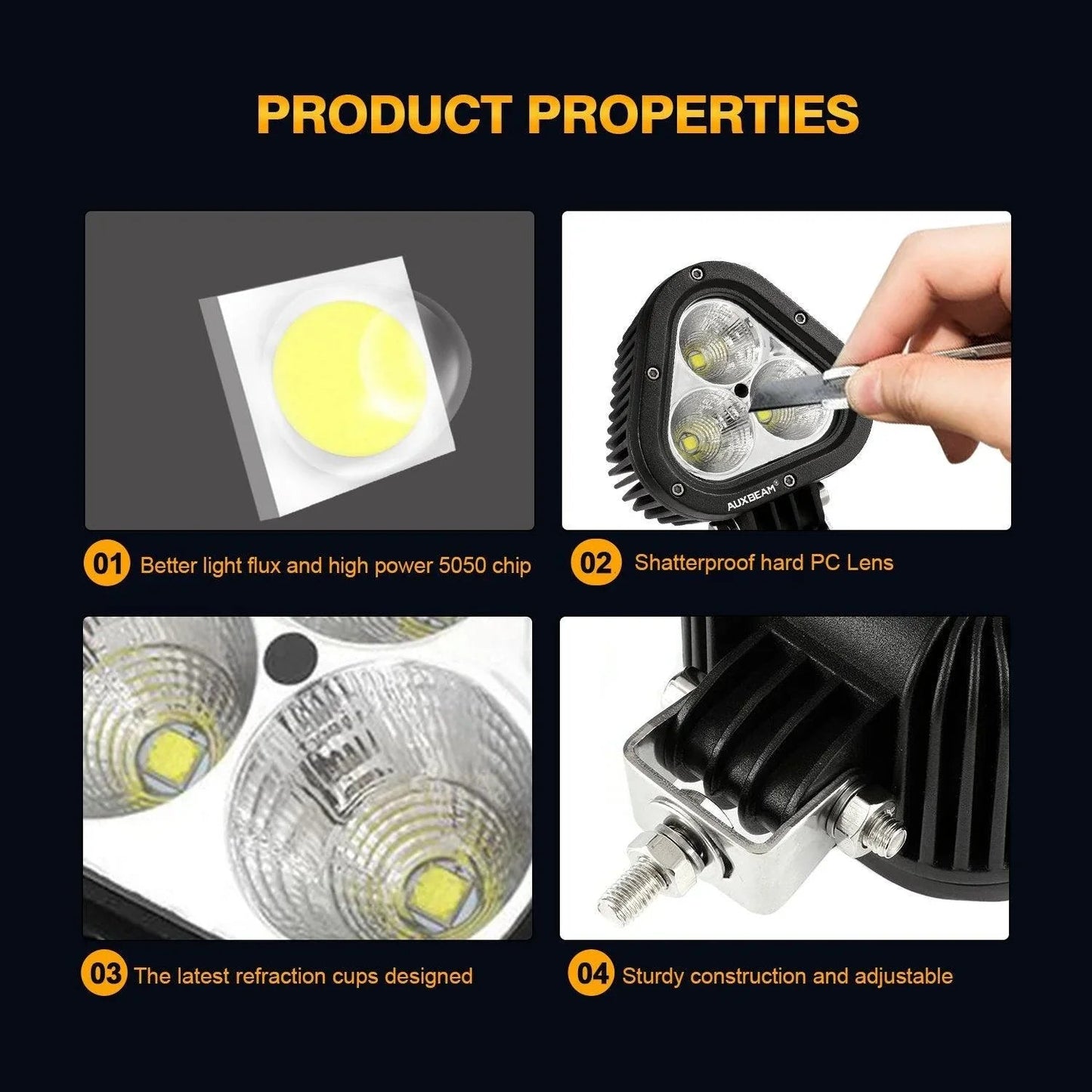 T4 série | 4 Inch 90W Triangle Spot blanc LED Pods Lights – vue 7