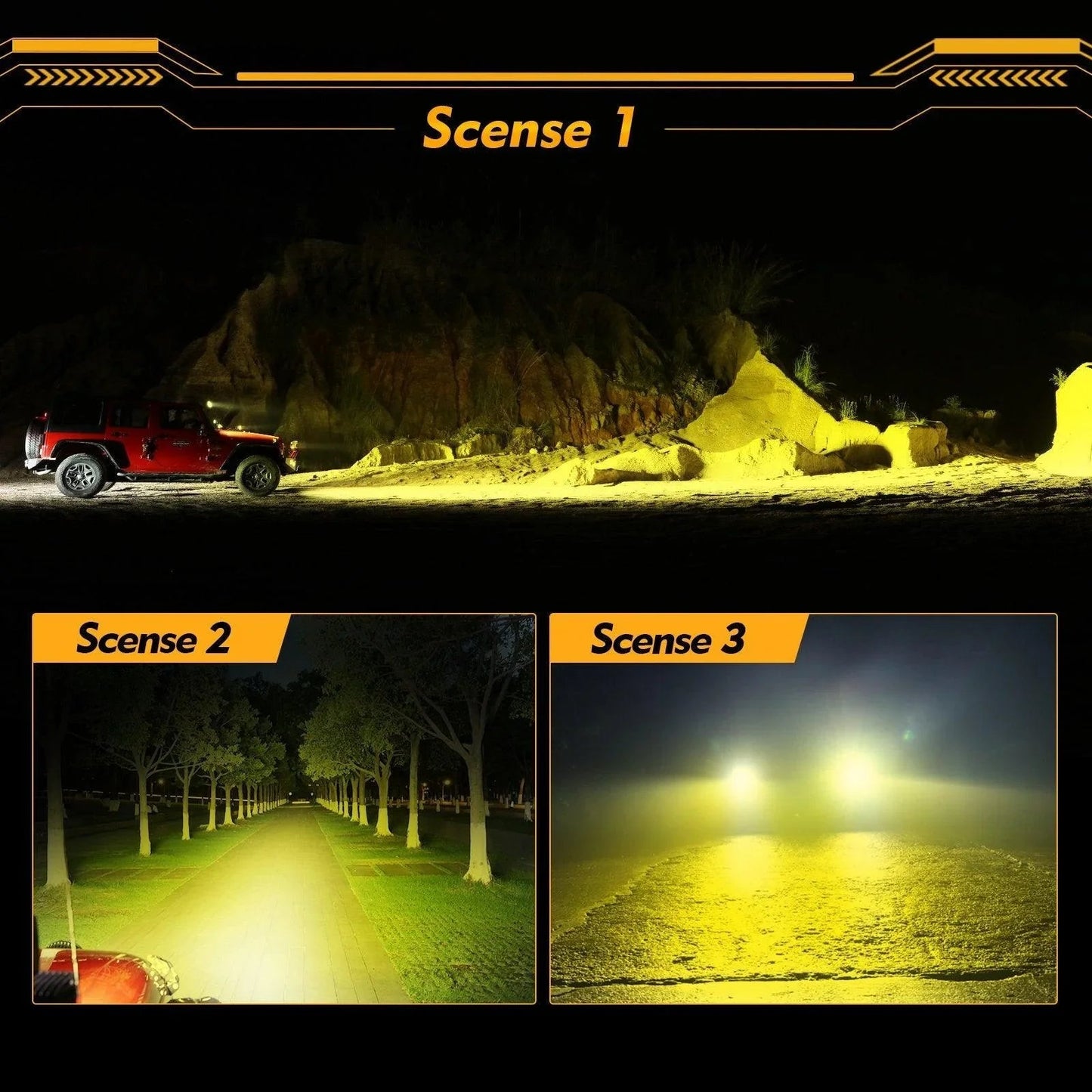P4 série | 4 Inch 90W Round LED Driving Lights Spot orange Pod Lights – vue 4