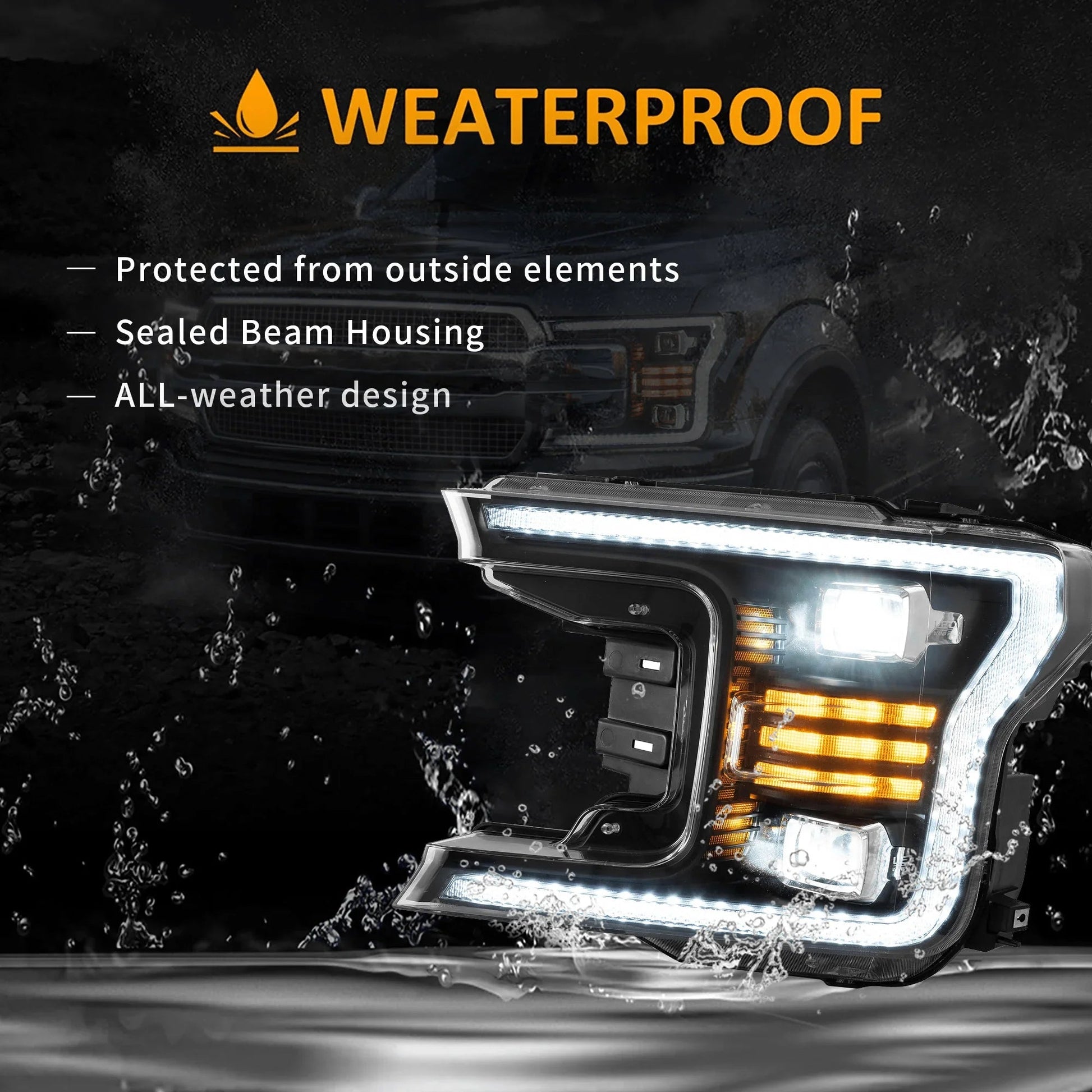 LED bloc optique avant Dual Beam Projector noir pour 2018-2020 Ford F150 13th Gen Facelifted – vue 8