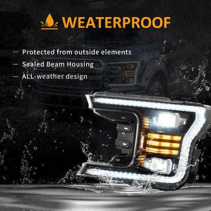 LED bloc optique avant projecteur double faisceau noir pour 2018–2020 Ford F150 13th Gen Facelifted – vue 8 – NOVADOMIO