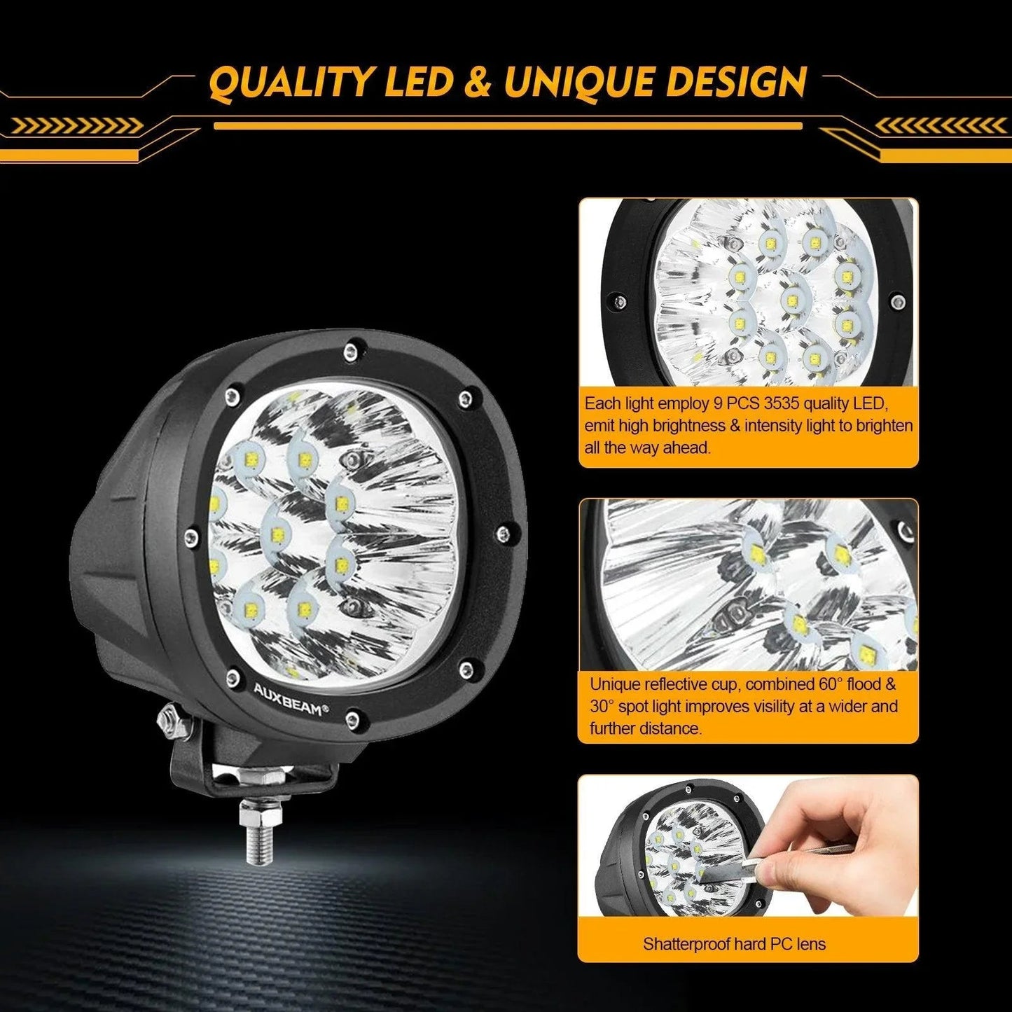 P4 série | 4 Inch 90W Round LED Driving Lights Spot blanc Pod Lights – vue 7