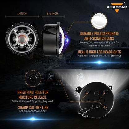 9″ rond RGB phares LED Bluetooth commande avec DRL & 4″ 30 W LED antibrouillards avec Adapter Ring pour Jeep Wrangler JL
