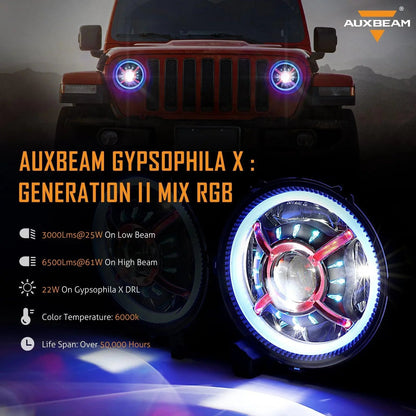 9″ rond RGB phares LED Bluetooth commande avec DRL & 4″ 30 W LED antibrouillards avec Adapter Ring pour Jeep Wrangler JL