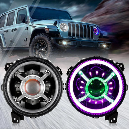 Lot de 2 9″ RGB phares de remplacement Bluetooth commande pour Jeep Wrangler JL JLU Sport Rubicon Sahara Gladiator JT 2019 2