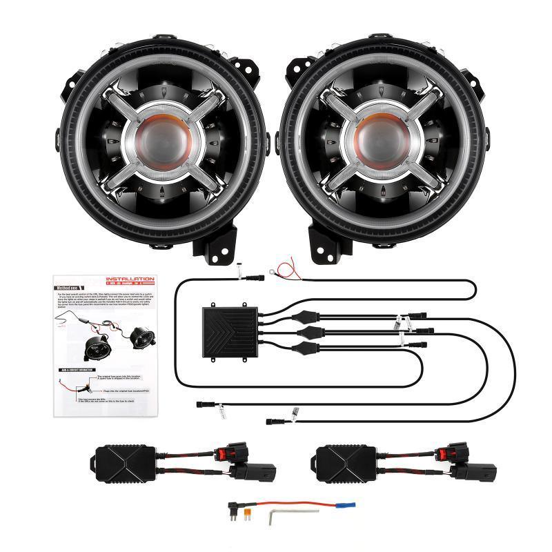 9'' Round RGB LED Headlights Bluetooth Control avec DRL & 4'' 30W LED Fog Lights avec Adapter Ring pour Jeep Wrangler JL 201…