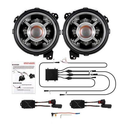 9″ rond RGB phares LED Bluetooth commande avec DRL & 4″ 30 W LED antibrouillards avec Adapter Ring pour Jeep Wrangler JL