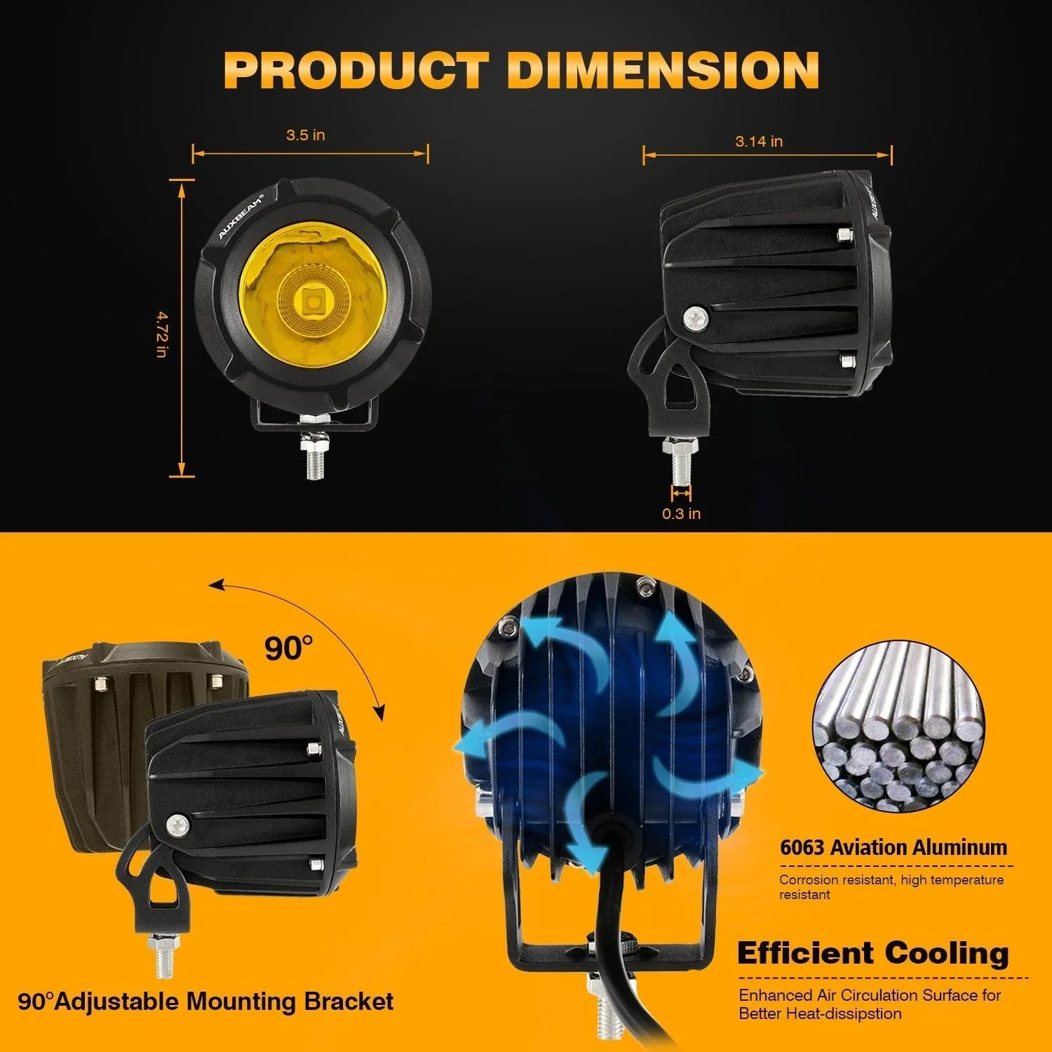 3.5 Inch 50W Round/Square LED Driving Lights Combo blanc/Yellow avec wiring harness pour 2000 FORD F250 – vue 10