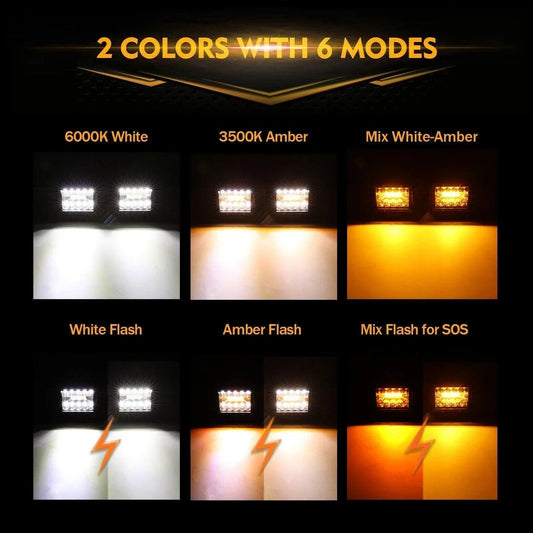 Lot de 2 3″ 6 modes blanc&orange LED carré éclairage Pod feux de travail avec faisceau électrique pour Toyota Tundra TRD 4×4