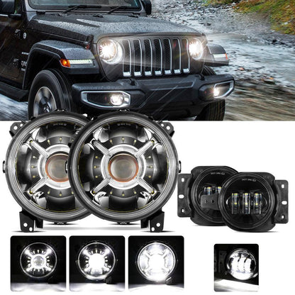 9″ rond 100 W phares LED avec DRL & 4″ 30 W LED antibrouillards pour 2018–2022 Jeep Wrangler JL, 2019–2022 Gladiator JT