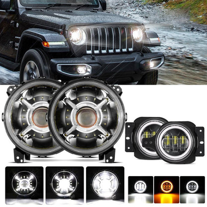 9″ rond 100 W phares LED avec DRL & 4″ 30 W LED antibrouillards pour 2018–2022 Jeep WRANGLER JL – NOVADOMIO