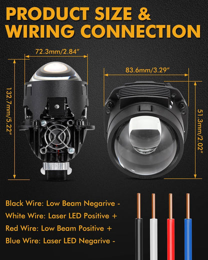 2.5″ 90 W 70 W feux de route/croisement Bi-LED Laser lentille projecteur phare installation sans modification destructive