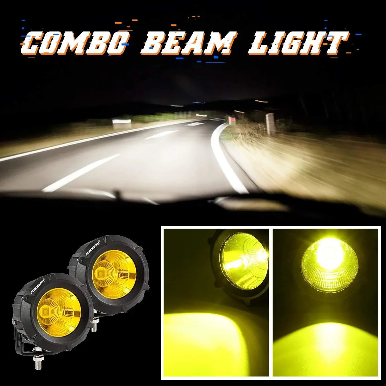 3.5 Inch 50W Round/Square LED Driving Lights Combo blanc/Yellow avec wiring harness pour 2000 FORD F250 – vue 9