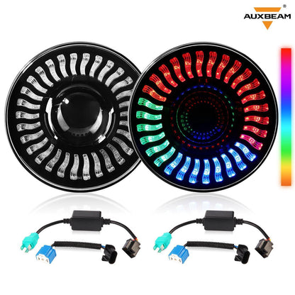 Lot de 2 7″ 80 W feux de route/croisement LED phare avec RGB Flowing anneau Halo commande par application pour Jeep Wrangler