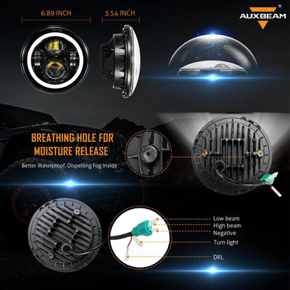 7″ LED phare de remplacement avec anneau Halo+ H4 LED phare Brightness Intensifier faisceau électrique pour Jeep Wrangler JK