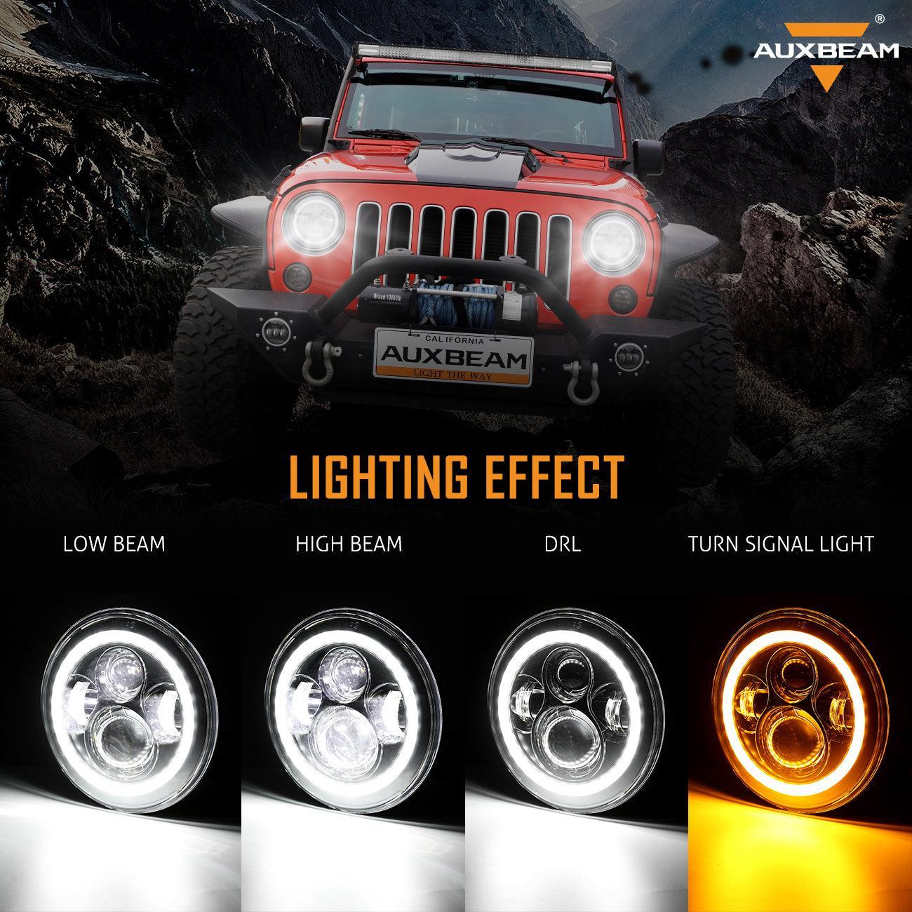 7" LED Halo Headlights+5D-PRO 52" Straight Barres LED+Windshield Mounting Brackets 18W Pod Lights Set pour Jeep Wrangler TJ…