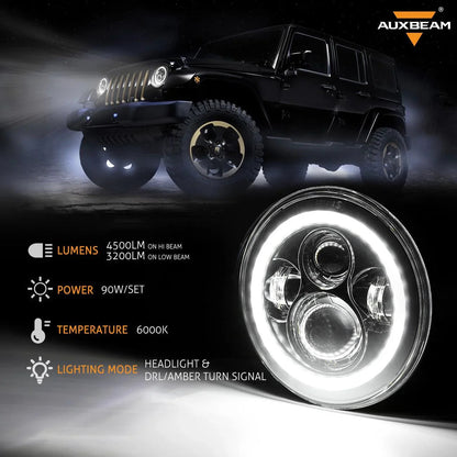 7″ LED Halo phares+5D-PRO 52″ droit Barres LED+pare-brise supports de montage 18 W projecteurs LED compacts kit pour Jeep