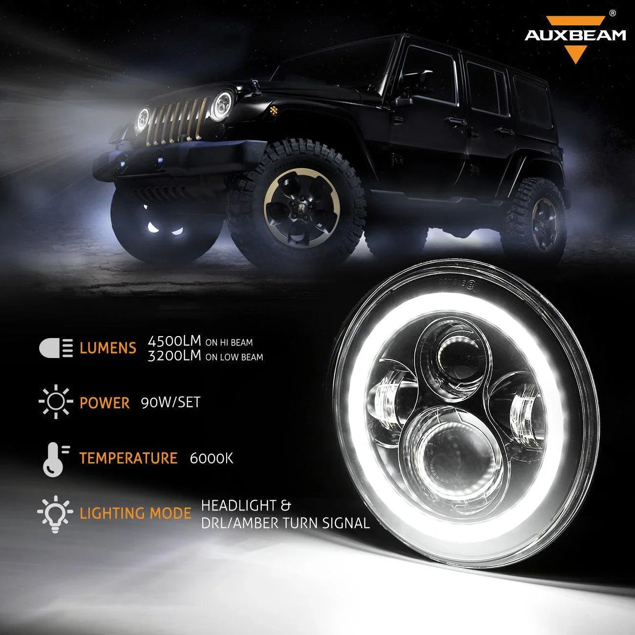 7" LED Halo Headlights + 4" Inch LED Fog Lights avec DRL + 5D-PRO 52" Straight Barres LED + Windshield Mounting Brackets + 1…