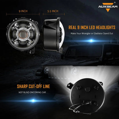 9″ rond 100 W phares LED avec DRL & 4″ 30 W LED antibrouillards avec Adapter Ring pour Jeep Wrangler JL 2018–2019 – vue 3