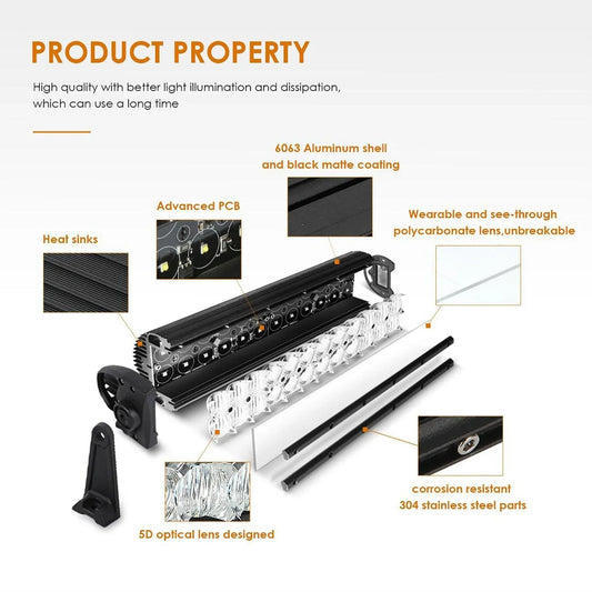 07-17 Jeep JK – Mega kit, 7″ LED Halo phares, 52″ 300 W droit Barres LED&pare-brise supports de montage, 18 W projecteur LED