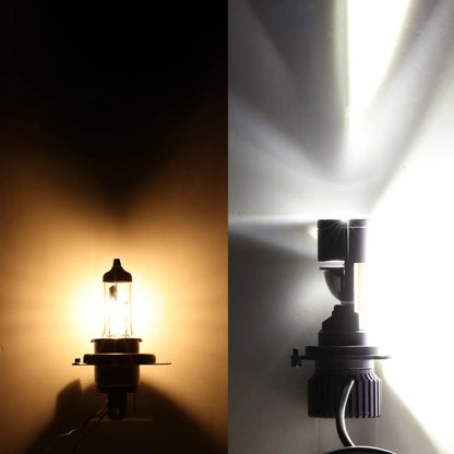 H4/HS1 Ampoules de phare LED Mini Bi-LED lentille projecteur double faisceau route / croisement pour moto automobile camion