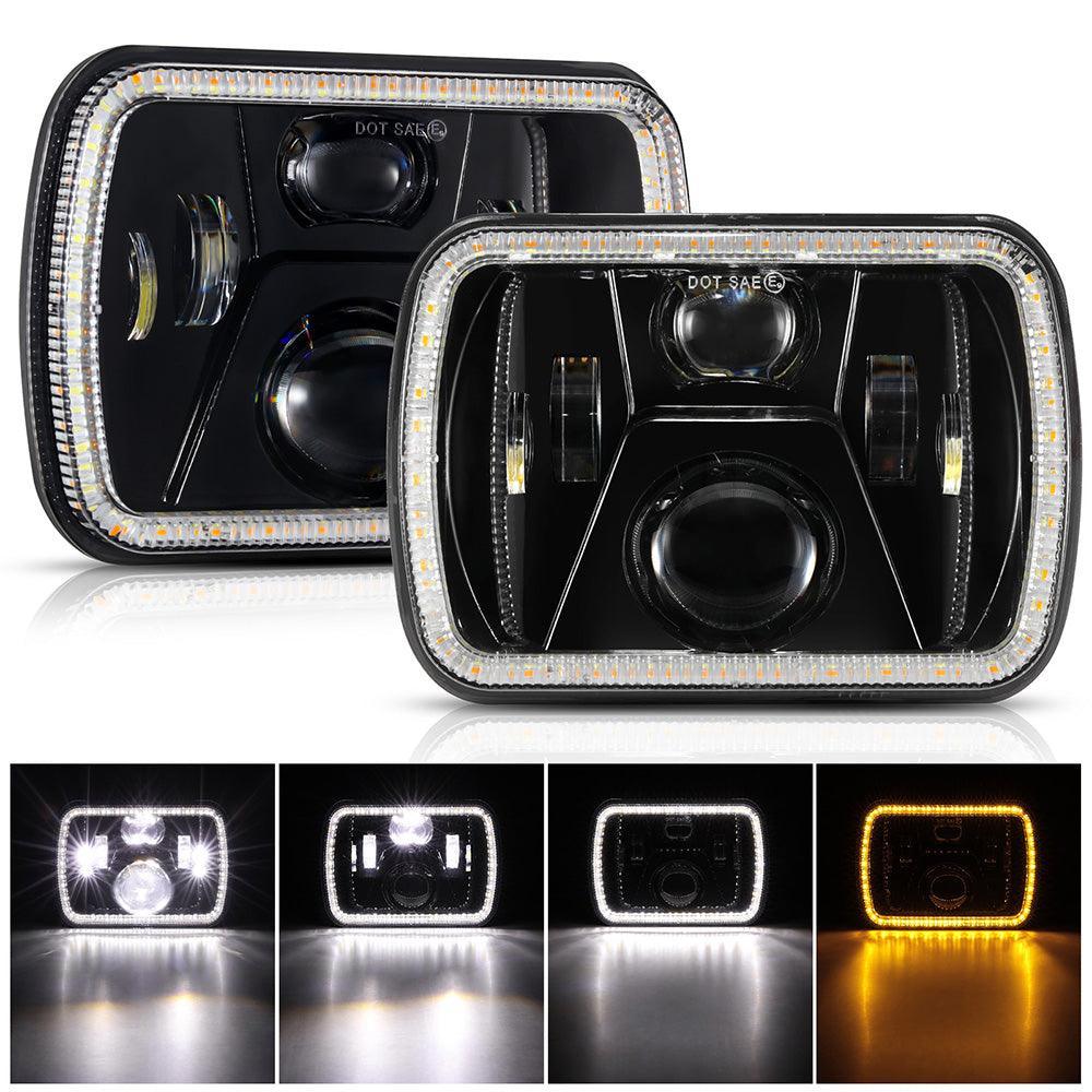 7x6 Led Headlights Rectangular Headlamps High Low Sealed Beam w/DRL clignotant DOT Approved pour Jeep Wrangler YJ Cherokee X…