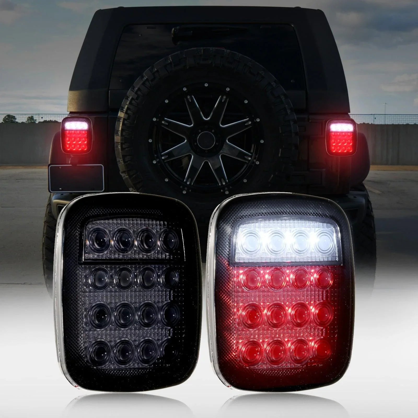 (2pcs/set) Universal Tail Lights 16LEDs pour Jeep Wrangler YJ TJ CJ Truck Trailer Boat (Smoked)