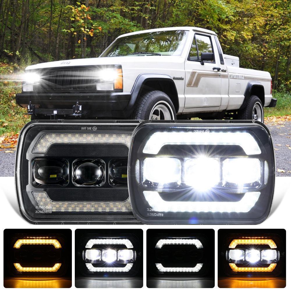 (2pcs/set) 7x6 Inch Sealed Beam LED Headlights avec Hi-Lo Beam Yellow clignotant blanc DRL Lamps