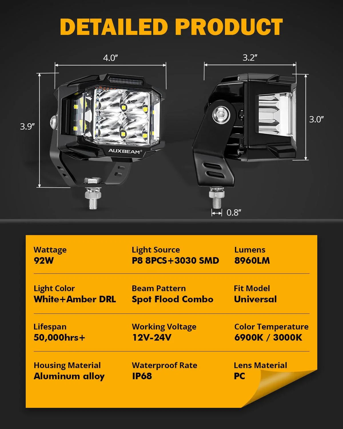 V-MAX série faisceau combiné Side Shooter Projecteurs LED compacts avec orange DRL – vue 13