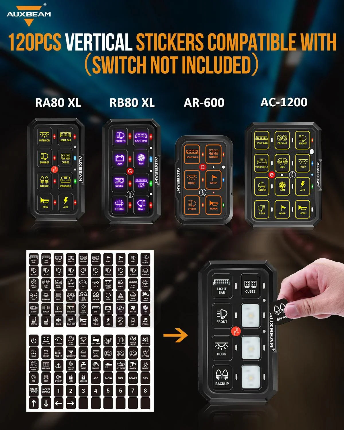 120 Universal Stickers pour AC-1200/AR-600/RA80 XL/RB80 XL panneau de commande – vue 2