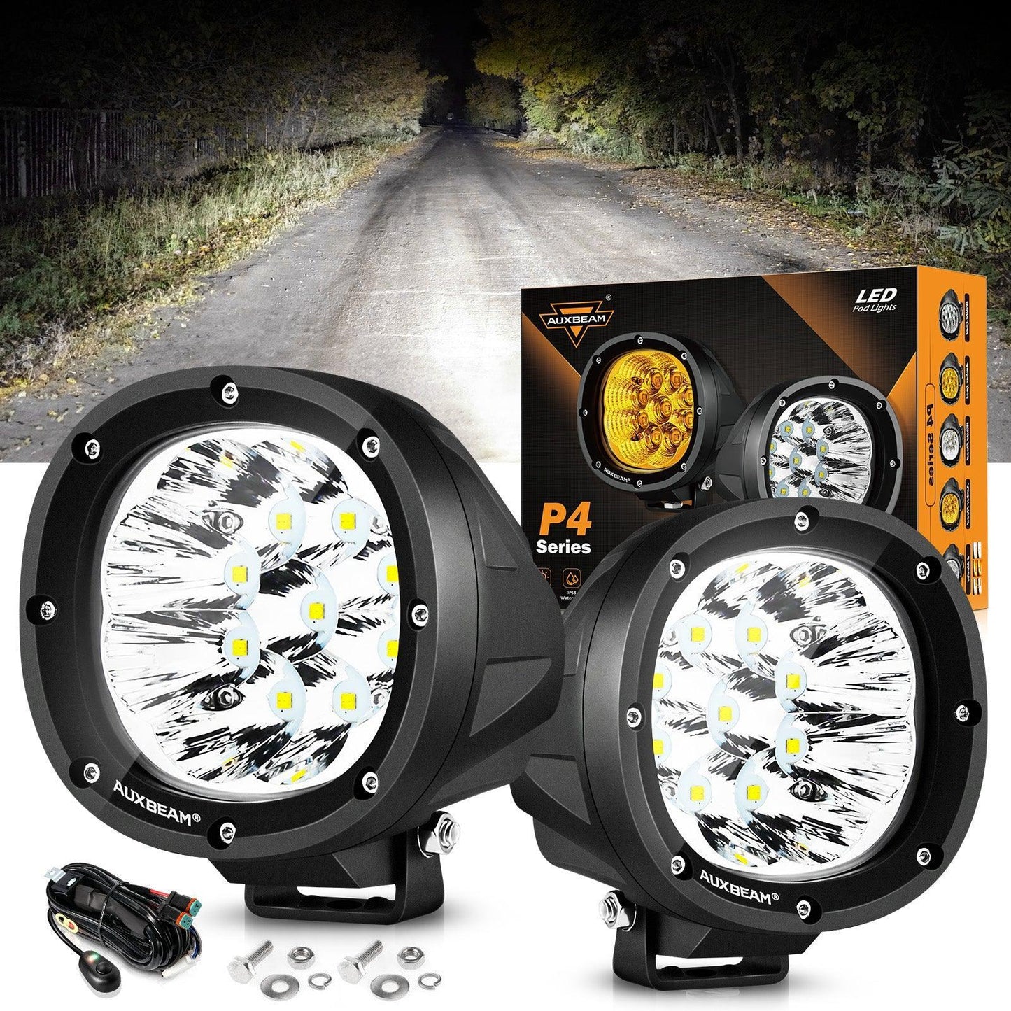 P4 série | 4 Inch 90W Round LED Driving Lights Spot blanc Pod Lights
